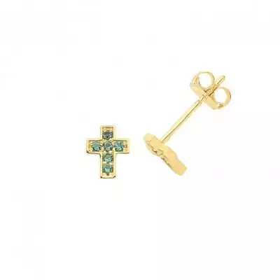 9ct Yellow Gold Em Cross Stud Earrings ES1640 • £70