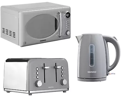 Daewoo Kensington Jug Kettle 4-Slice Toaster & Microwave Set In Grey • £179.95