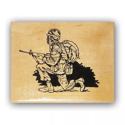 Soldier Kneeling Mounted Rubber Stamp Military Troops Hero Marine Man CMS#4 • $15.74