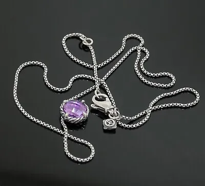 David Yurman Chatelaine 8mm Amethyst Pendant Chain Necklace Sterling Silver • $269.10