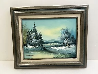 Vintage OIL PAINTING Framed Original Signed Winter Landscape Blue Snow Wall Art • $19.99