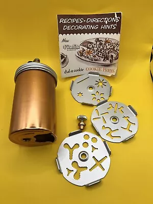 Mirro Aluminum & Copper Dial-A-Cookie Press Kit 3 Design Discs Box Vintage 1966 • $14.99