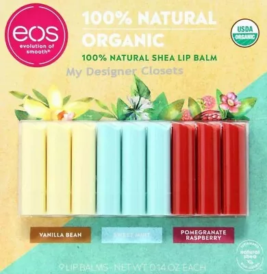 EOS USDA Organic Smooth Lip Balm - 9 Stick Pack (3 X 3 Flavours Each) Mexico Mad • $48.88