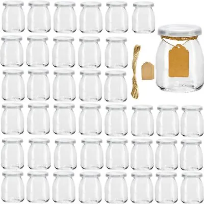 40Pack 7oz Small Clear Glass Yogurt Jars Container Milk Jam Jelly Jars With Lids • $42.02