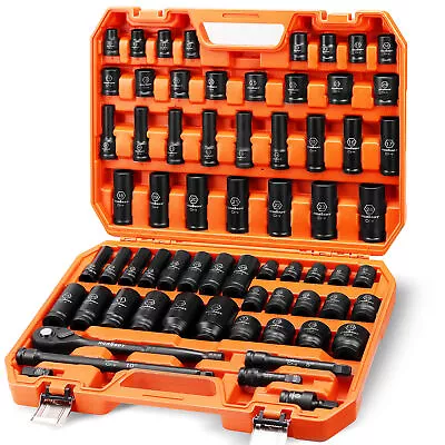 66PC Impact Socket Set 1/2in Drive 6 Point Shallow & Deep Socket Set SAE Metric • $129.99