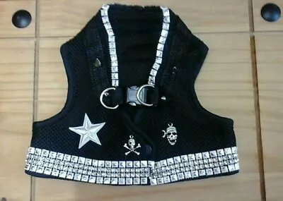 Dogs Harness Size X-LARGE/  Designer Black Vest Harness Studs & Skull Trim. • £9.99