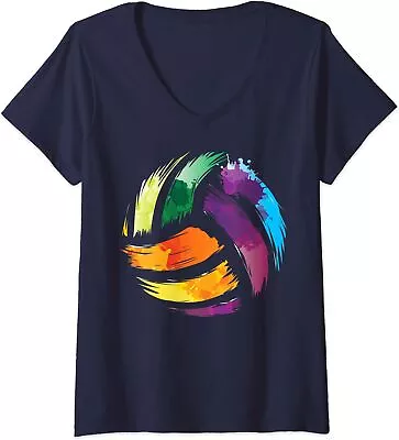 Colorful Volleyball Cute Colorsplash Ball Gift Ladies' V-Neck Tshirt • $16.99