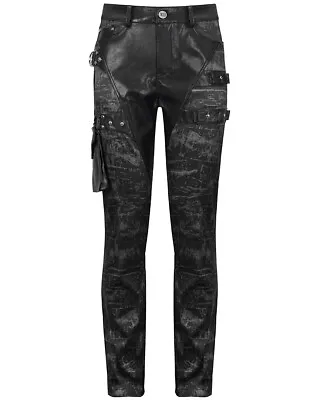 Devil Fashion Mens Gothic Punk Grunge PU Side Pocket Pants Trousers Jeans Black • £84.99