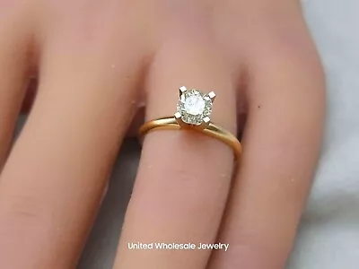 0.86ct Genuine Mined Diamond Solitaire Engagement Ring In Solid 14K Yellow Gold • $89