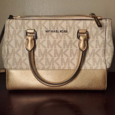 Michael Kors Kellen Vanilla Gold MK Signature Satchel Xsmall • $85