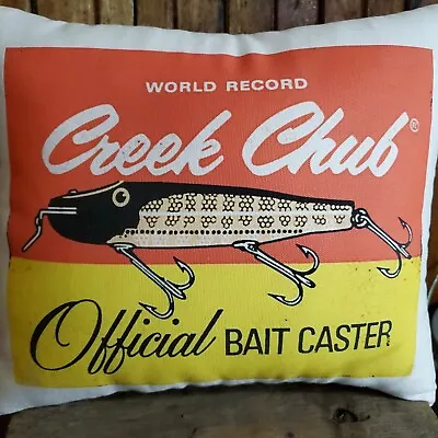 Vintage Boat Motor Fishing Lake Cabin Cottage Creek Chub Lure Advertising Pillow • $19.95