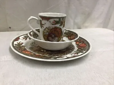 Queen's Thanksgiving  Harvest Bounty  Turkey Dinner Plate Bowl & Mug 3 Pc Lot • $69.99