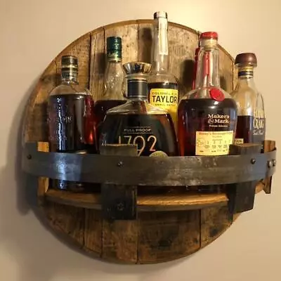 Whiskey Barrel Rack Vintage Wooden Liquor Bottle Display Shelf Kitchen Barware M • $25.99
