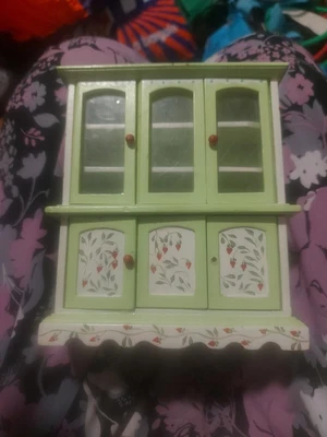 £9.99 • Buy Dolls House Furniture Wooden Kitchen Dresser Triple Green + Strawberry Painted 