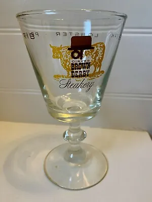 Vintage Beer Glass BROWN DERBY Steakhouse  Logo - Footed Stemmed Goblet • $12