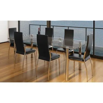 $490.95 • Buy Set Of 6 Modern Dining Chairs Ergonomic Chrome Feet Faux Leather High Back Seat