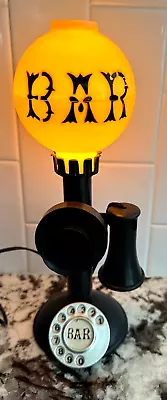 Vtg Mid-century Bar Light Sign CANDLE STICK PHONE GLOBE All Original 11.5  TALL • $89