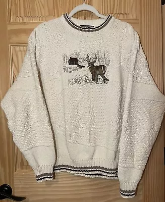 Vintage Croft & Barrow Deer Sweater Mens XL Embroidered 90s Outdoor Hunter VGUC • $29.99