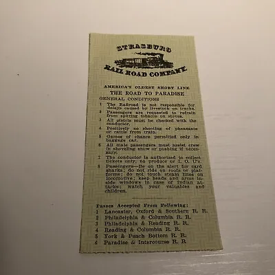 Vintage Strasburg PA Railroad Company Ticket Stub Rules UNPUNCHED Souvenir Train • $9.95