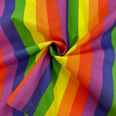 PolyCotton Rainbow Fabric Stripe Spot Pride Multicolour Dressmaking Fabric • £2.55