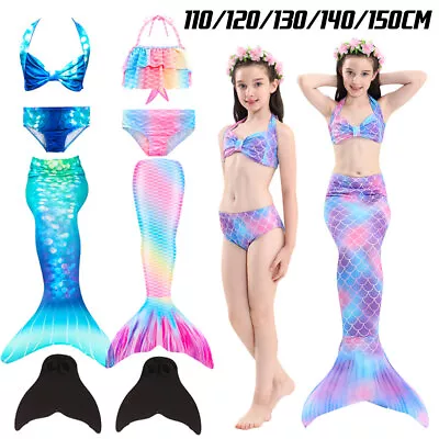 $24.98 • Buy Kids Mermaid Tail Swim Costume Swimmable Bikini Set Swimsuit Swimming Costumes