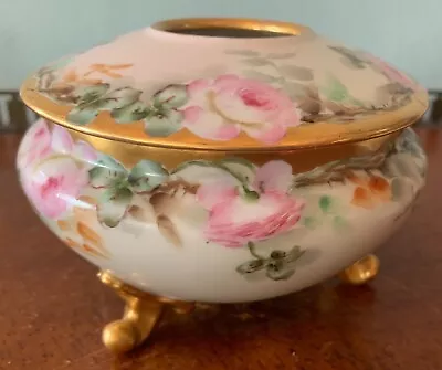 Vintage GDA Limoges France Hair Receiver Vanity Box Gold Decor Pink ROSES • $35.99