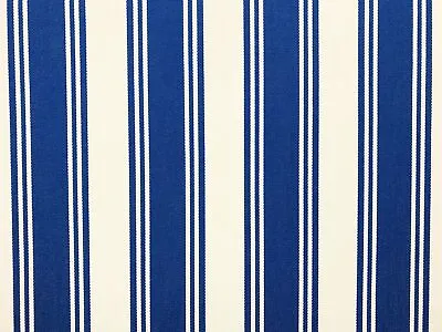 Outdoor White Royal Blue Stripe Marine Canvas Upholstery Drapery Fabric • $29.95