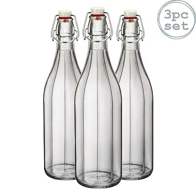 Bormioli Rocco 3x Oxford Glass Swing Bottle Water Juice Cocktail Jug 1L Clear • £16