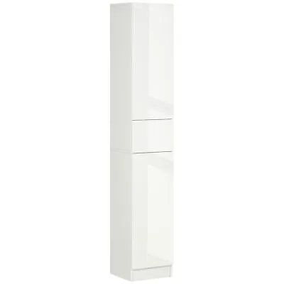 £82.99 • Buy Kleankin High Gloss Tall Bathroom Cabinet With Adjustable Shelves White