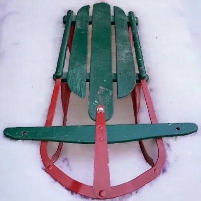 Vintage Dash Snow Flyer Christmas Red/Green Wood & Metal Sled 36” Made In USA • $150