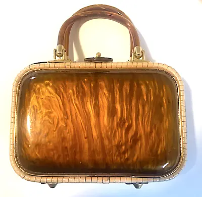 Vintage Wicker/Lucite Purse/Made In British Hong Kong • $75