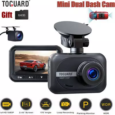 TOGUARD Mini Dual Dash Cam 1080P Front Rear Car Driving Video Recorder Cam 64GB • $74.99