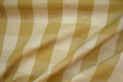 Vtg 1 Of 7 Yds P Kaufmann Fabric Drapery Gold Cream Plaid W/ Bee 54  W BTY • $10.99