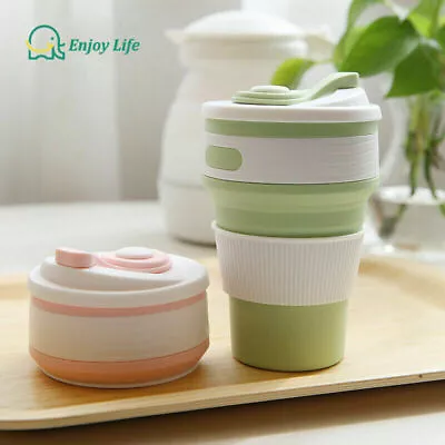 350 ML Collapsible Silicone Coffee Cup Mug Reusable Travel Foldable Leak Proof • £9.10