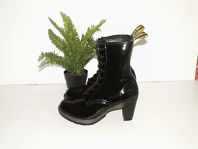 Dr. Martens DARCIE Black Patent Leather Heeled Boots Punk Goth UK 7 EU 41 US 9 • £119