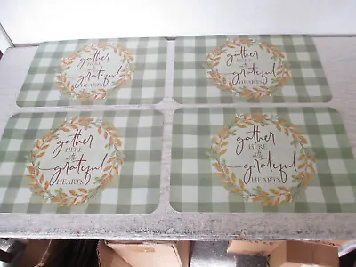 Set Of 4 Placemats  GATHER HERE WITH GRATEFUL HEARTS  Vinyl Wreath 11”x17” NEW • $9.60