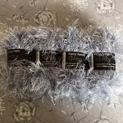 4 X 50g Fancy Yarn Glitzy Yarn Wool - Silver Shade - BNIP • £6