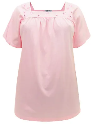 Lane Bryant Top T Shirt Plus Size 16 18 20 22 Pink Cotton Longline Embroidery • £12.99