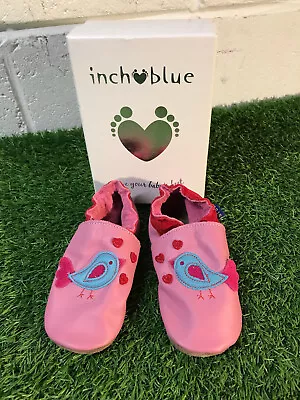 Inch Blue Baby Shoes Bird Pink Soft Leather Handmade 6-12 Months Boxed • £5