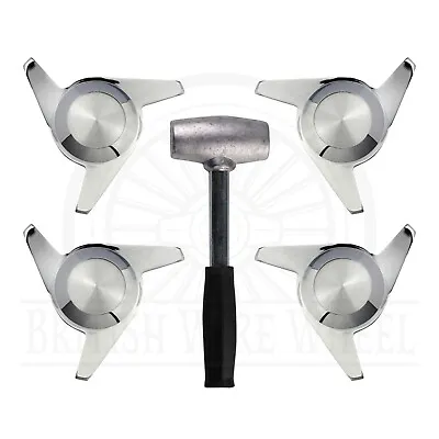 3 Bar Swept Cut Chrome Knock Off Spinner Caps For Lowriders Set Of 4 + Hammer • $148.75