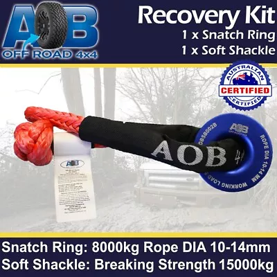 RECOVERY Snatch Block Pulley Rope Ring 8T BLUE + 15T Soft Shackle Recovery Kit • $53