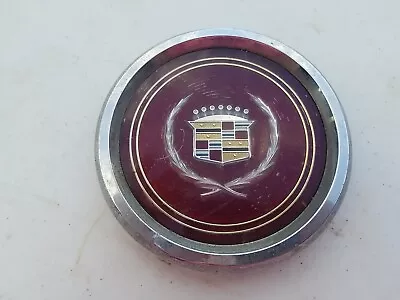 Vintage Cadillac 4.5” Emblem Red Glass And Chrome Round Ac 1614238  • $13.99