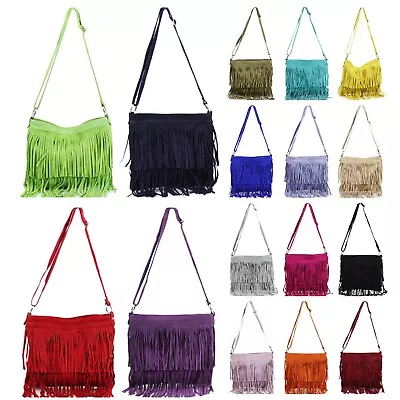 Ladies  Suede Leather Tassel Fringed Handbag Womens Crossbody Shoulder Bag • £26.49