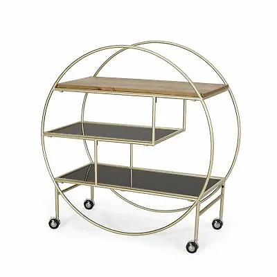 Hazlett Contemporary 3 Shelf Circular Bookcase Black Gold And Antique • $195.61