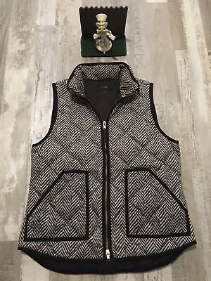 J. Crew Excursion Herringbone Black/White Down Zip Up Puffer Vest Size M NICE • $29.99