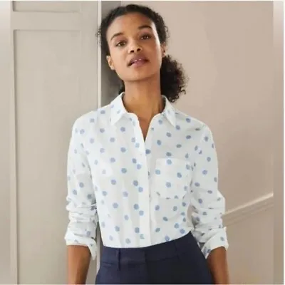Boden White And Blue Polka Dot Button Down Collared Blouse Size 14R • $20