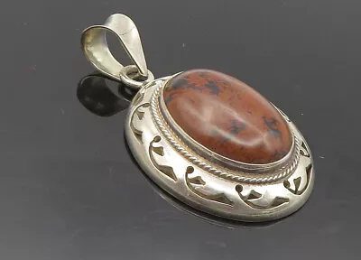 CII MEXICO 925 Sterling Silver - Vintage Cabochon Jasper Drop Pendant - PT7760 • $89.49