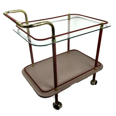 Bar Tea Cart Trolley Cocktail Kitchen  Island Clear Glass Chrome Pink 70s 80s • $375