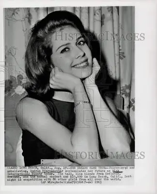 1963 Press Photo Gudrun Bjarnadottir Miss International Beauty In Long Beach. • $19.99