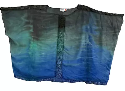 Michelle Jonas Top Size Small Tie Dye Silk Charmeuse Ombre Blouse Crochet Boho • $31.19